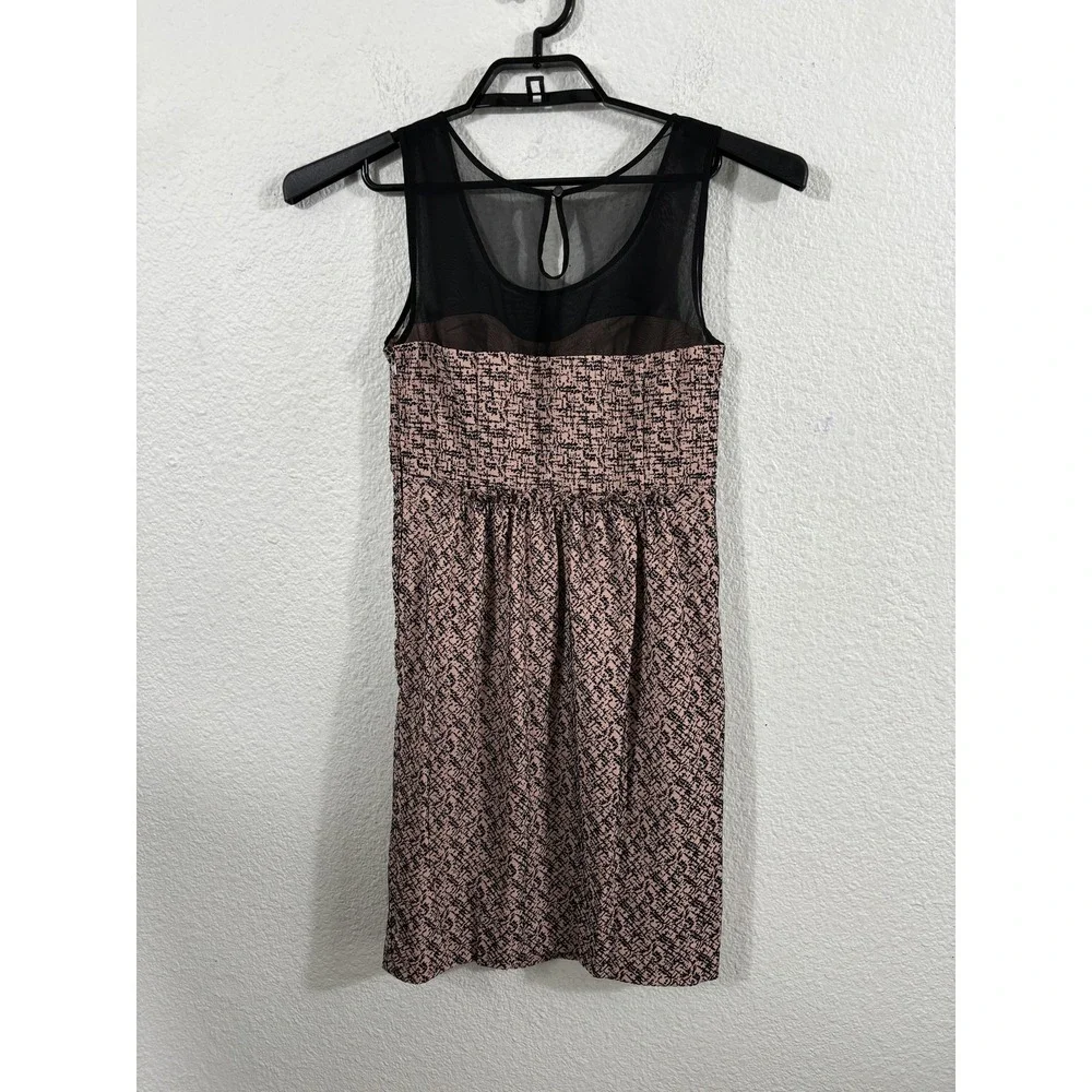 Moulinette Soeurs Dress Womens 0 Pale Pink Black Sheer‎ Mesh Velvet Bow Party